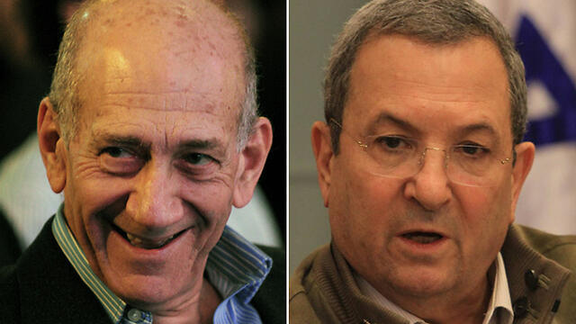 Former prime minister Ehud Olmert and former defense minister Ehud Barak (Photos: Gil Yohanan, Yaron Brener) (צילום: גיל יוחנן, ירון ברנר) Former prime minister Ehud Olmert and former defense minister Ehud Barak (Photos: Gil Yohanan, Yaron Brener)