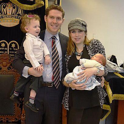 Jennifer and Alexander Chester with their sons Erez and Yaakov (Koby) Zidan at circumcision ceremony (Photo: Sharon Carfas)
