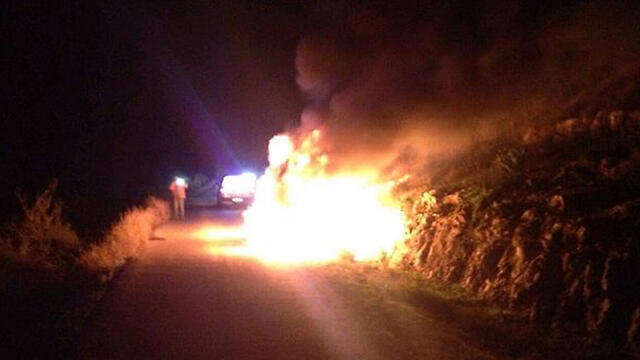 Aftermath of firebomb attack on car carrying Ayala Shapira (Photo: Regional Rescue Services)