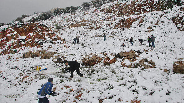Snow-fights in Bethlehem (Photo: Ofer Meir) (צילום: עפר מאיר) Snow-fights in Bethlehem (Photo: Ofer Meir)