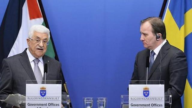 Abbas and Prime Minister of Sweden Stefan Loefven hold joint press conference in Stockholm (Photo: AFP)