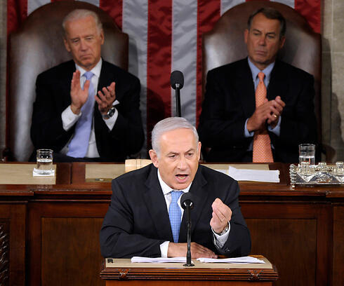 Netanyahu addressing Congress in 2011. This time, Biden will be absent (Photo: AP) (צילום: AP) Netanyahu addressing Congress in 2011. This time, Biden will be absent (Photo: AP)