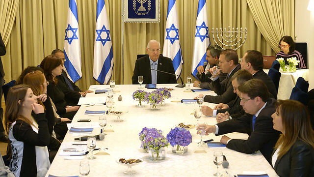 Likud MKs at the President's Residence in consultations after elections (Photo: Mark Neiman, GPO)