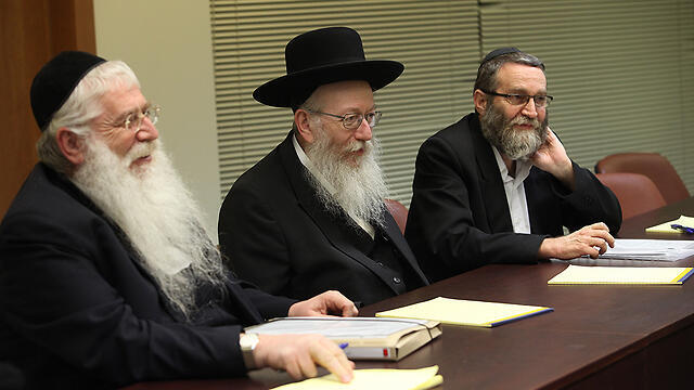 Litzman (C) and Gafni (R) during coalition negotiations