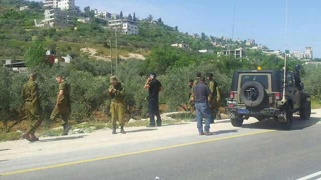 Site of West Bank stabbing attack (Photo: Tazpit News Agency)