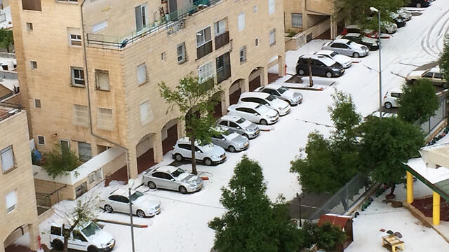Hail in Givat Ze'ev (Photo: Tehila Menachem) (צילום: תהילה מנחם) Hail in Givat Ze'ev (Photo: Tehila Menachem)