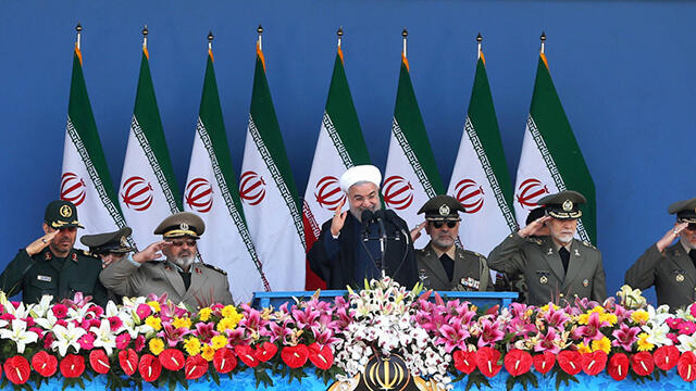 Iranian President Hassan Rouhani at a military parade in Tehran. (Photo: AP)