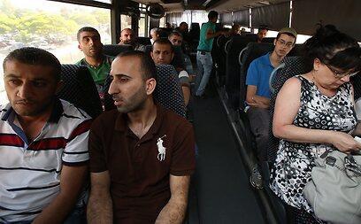 Palestinian and Israeli passengers on bus to Ariel, Wednesday. The bleeding conflict can only be solved by making peace on the ground, not through documents detached from reality (Photo: Shaul Golan) (צילום: שאול גולן) Palestinian and Israeli passengers on bus to Ariel, Wednesday. The bleeding conflict can only be solved by making peace on the ground, not through documents detached from reality (Photo: Shaul Golan)