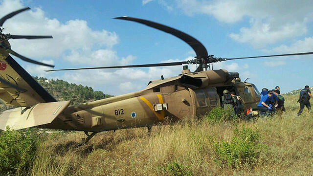 An IDF helicopter at the scene of the attack. (Photo: Ehud Amiton/Tazpit News Agency)