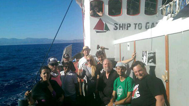 Pro-Palestinian activists aboard one of the boats.nullnull Pro-Palestinian activists aboard one of the boats.