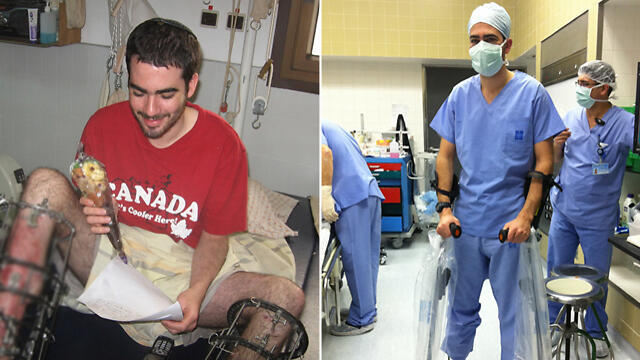 Dr. Asael Lubotzky in rehabilitation, and wearing doctor's uniform