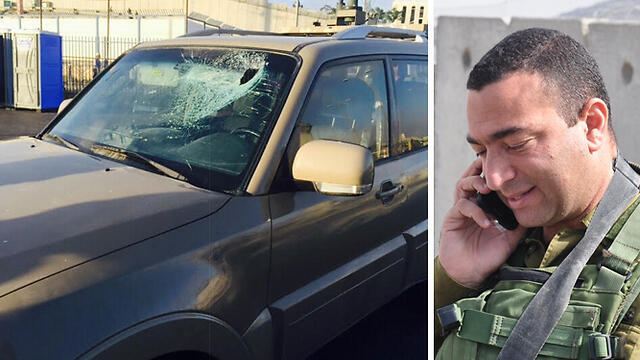 Col. Israel Shomer and his damaged car (Photo: IDF Spokespersons Unit)
