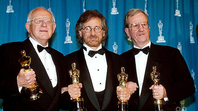 Branko Lustig, left, with Steven Spielberg and their Oscars for Schindler's List (צילום: באדיבות יד ושם) Branko Lustig, left, with Steven Spielberg and their Oscars for Schindler's List