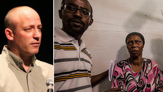 Mengistu's family (right) and Lior Lotan. (Photo: AP, Ofer Amram)