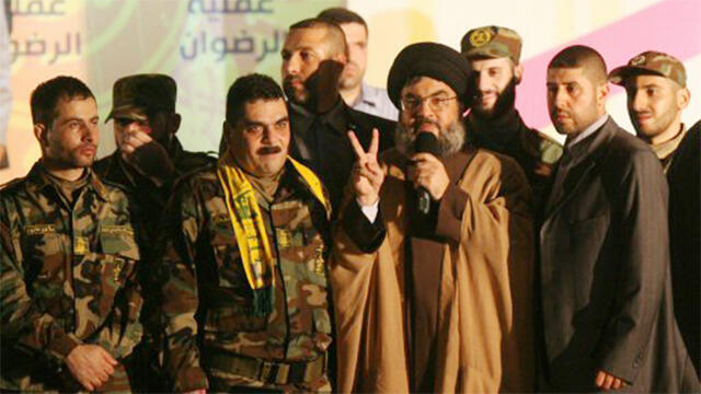Kuntar with Hezbollah leader Nasrallah after being freed in the prisoner exchange swap in 2008 (Photo: AFP)