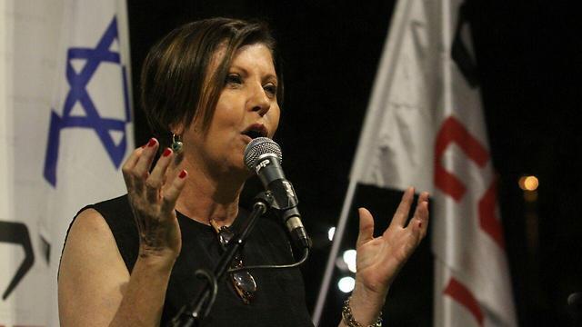 Meretz leader Zehava Galon at the rally in Rabin Square (Photo: Ido Erez)