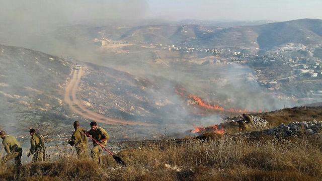Brush fire near Yitzhar.