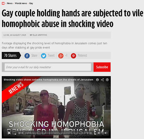 The article in Mirror: "Shocking level of homophobia in Jerusalem"nullnull The article in Mirror: "Shocking level of homophobia in Jerusalem"