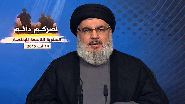 Nasrallah delivering his speech from his bunker (Photo: AFP/Al-Manar) (צילום: AFP, AL-MANAR) Nasrallah delivering his speech from his bunker (Photo: AFP/Al-Manar)