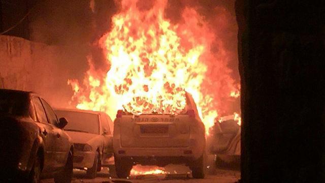 The border police vehicle after being hit by the firebomb