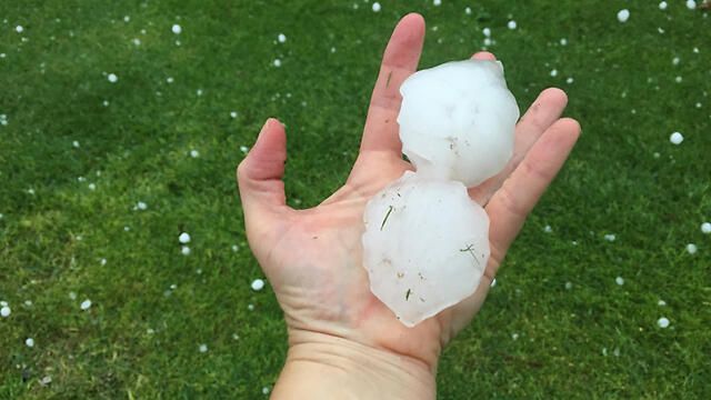 Hail that fell dwn in Ramat HaKovesh (Photo: Michal Rotzki)
