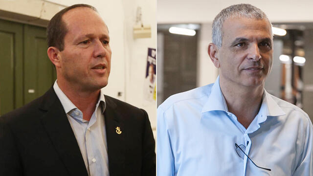 Jerusalem Mayor Barkat (L) is battling Finance Minister Kahlon to receive the NIS 105 million he says is owed his city