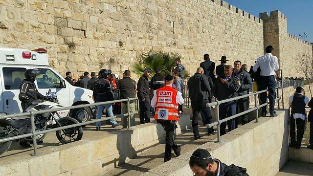 Site of stabbing attack at Jaffa Gate in Jerusalem (Photo: TPS) (צילום: TPS, הלל מאיר) Site of stabbing attack at Jaffa Gate in Jerusalem (Photo: TPS)