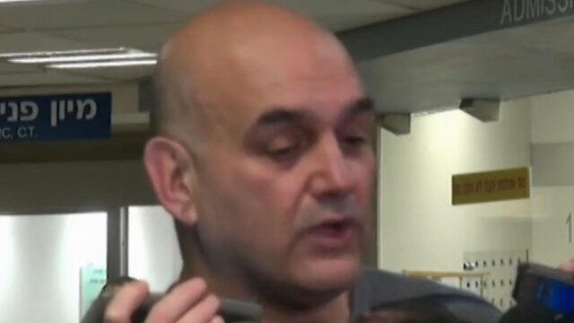 David Bakal talking to reporters about his son, Alon, who was murdered in Friday afternoon's shooting attack in Tel Aviv