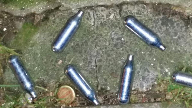 The gas cylinders thrown by the attackers (Photo: Shomrim)