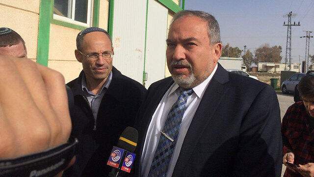 Yisrael Beytenu leader Lieberman visits scene of recent stabbing in Tekoa (Photo: Elisha Ben Kimon)