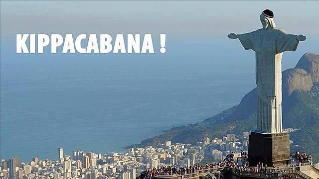 A kippa photoshopped onto the head of Jesus statue in Rio de Janeiro.