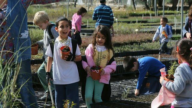 Children pick a tree to plant at the Eshta'ol nursery (Photo: Yossi Zamir, KKL)