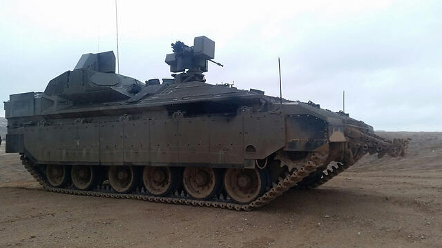 A Namer APC with the new 'windbreaker' active defense system (Photo: Courtesy of the Ministry of Defense)