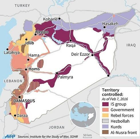 A February map of Syria, divided by regional control. (Photo: AFP) (צילום: AFP) A February map of Syria, divided by regional control. (Photo: AFP)