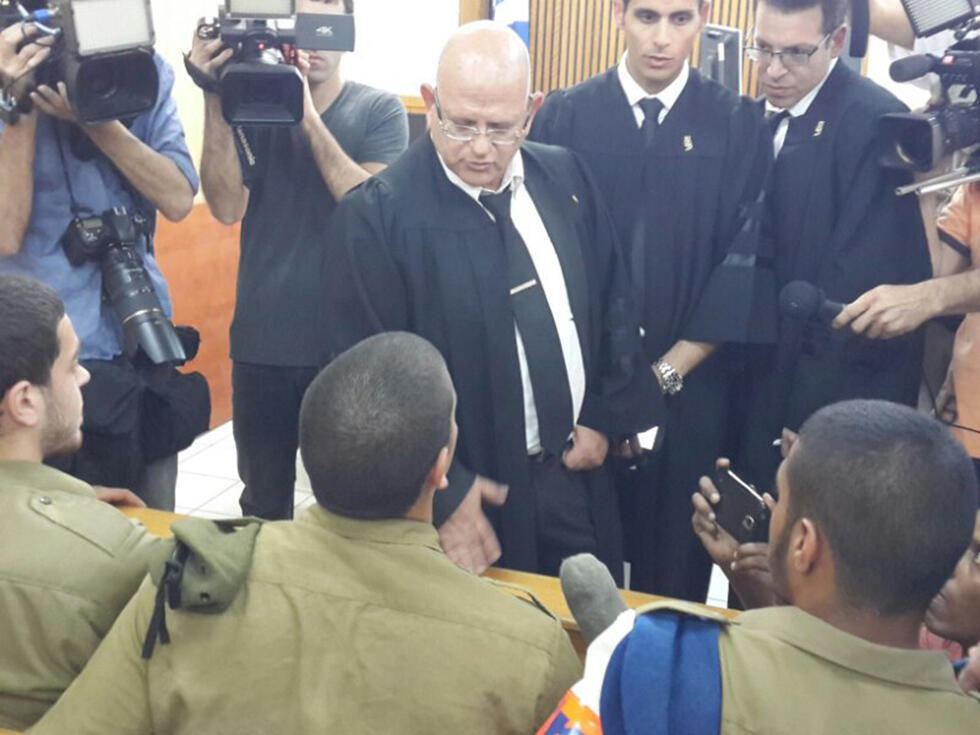 The soldier's defense team (Photo: Motti Kimchi)