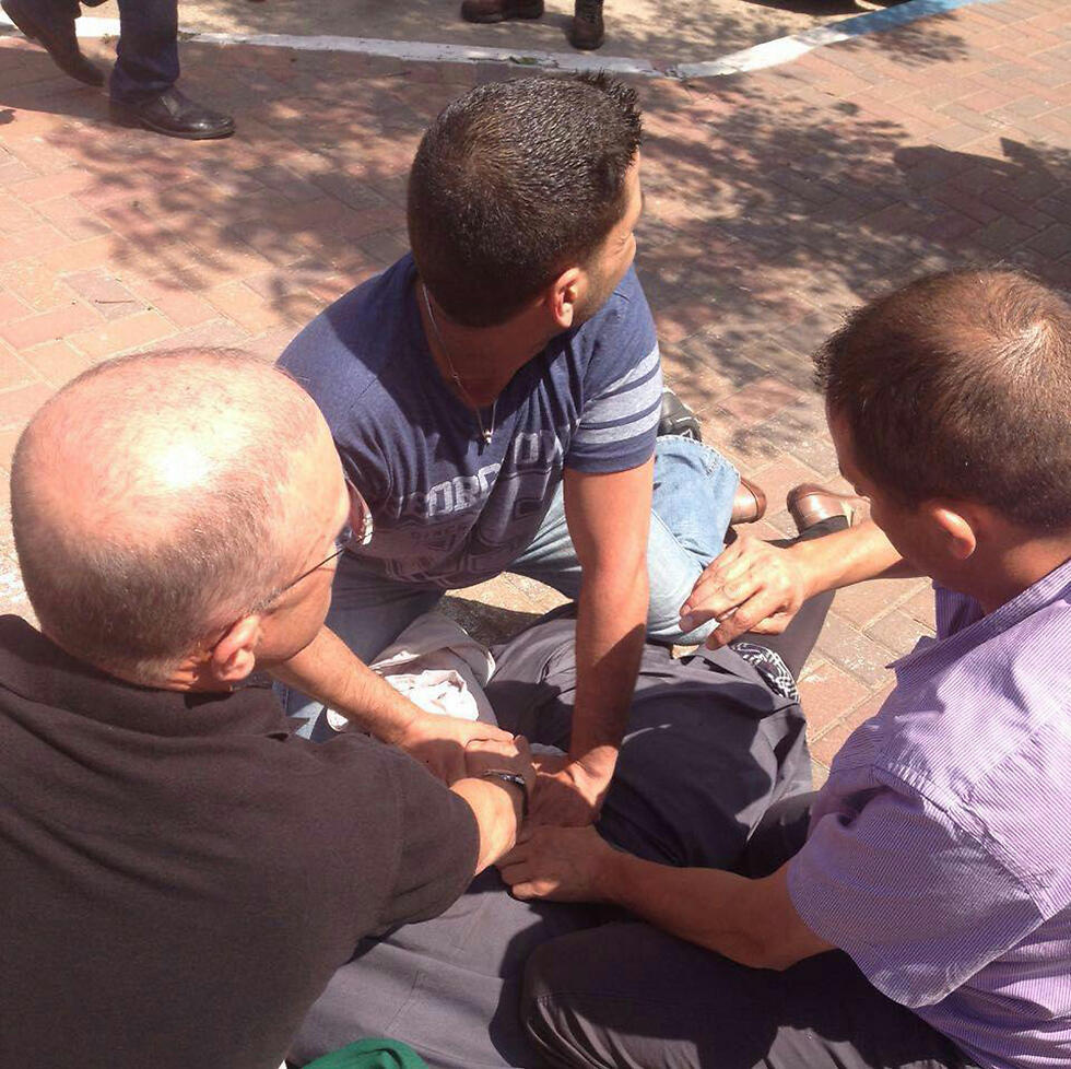 The attacker overpowered and arrested.