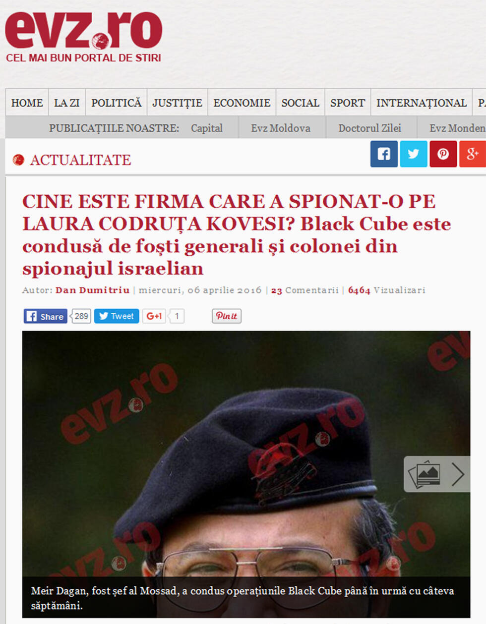 Romanian press article about the arrested Israelis and the late Meir Dagan