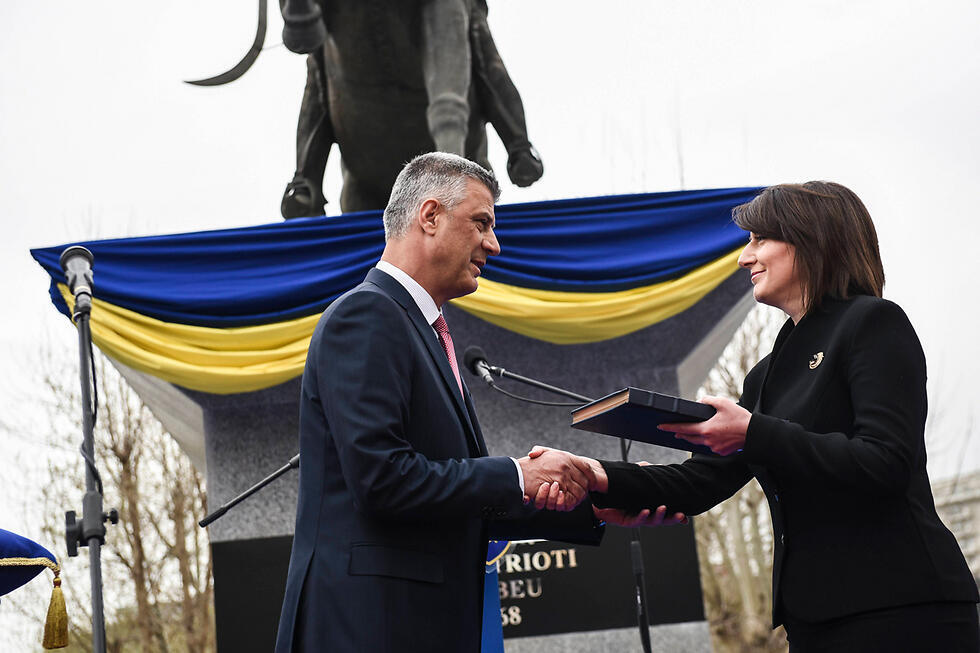 Kosovar President Hashim Thaci being inaugurated as President. (Photo: AFP) (צילום: AP) Kosovar President Hashim Thaci being inaugurated as President. (Photo: AFP)
