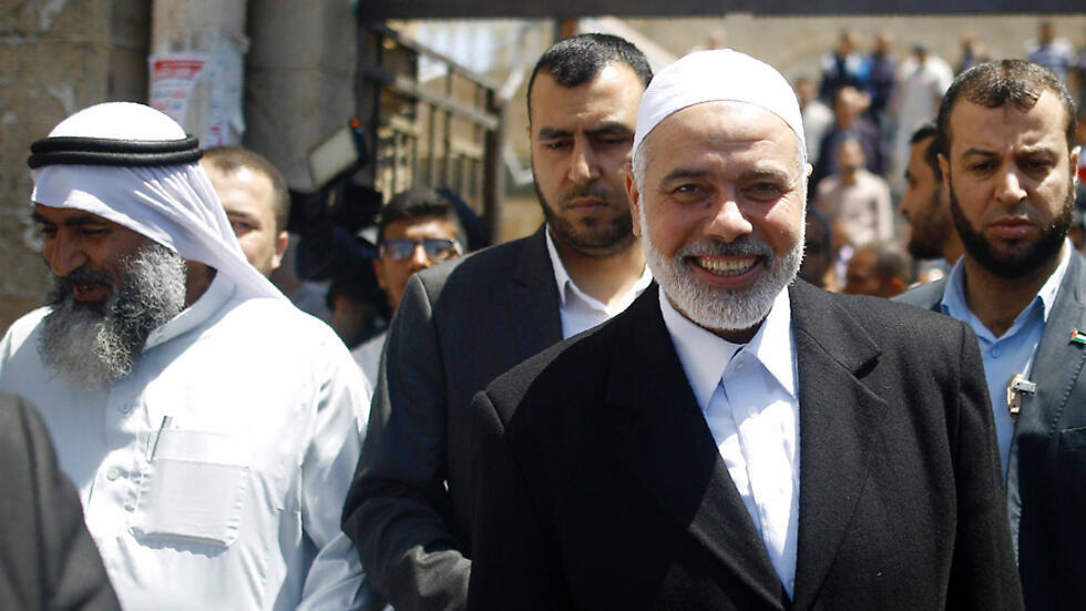 Ismail Haniyeh leaving the mosque after his speech Friday (Photo: AFP)