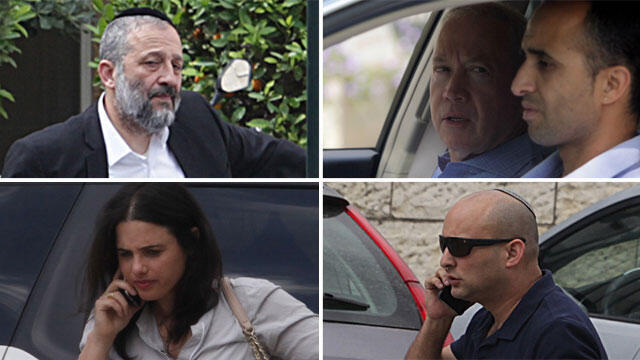 (Clockwise from top left:) Ministers Deri, Galant, Bennett and Shaked en route to Friday's cabinet meeting (Photo: Gil Yohanan)