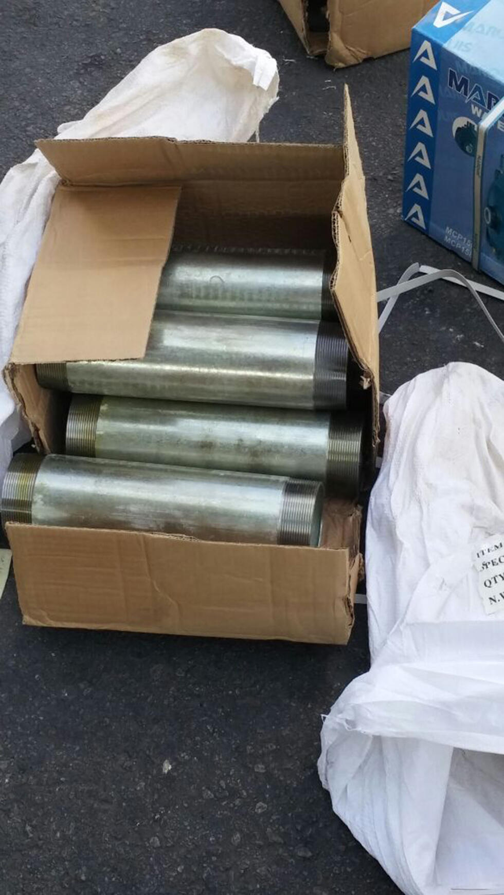 Pipes wiith fittings to make mortars (Photo: Crossing Points Authority)