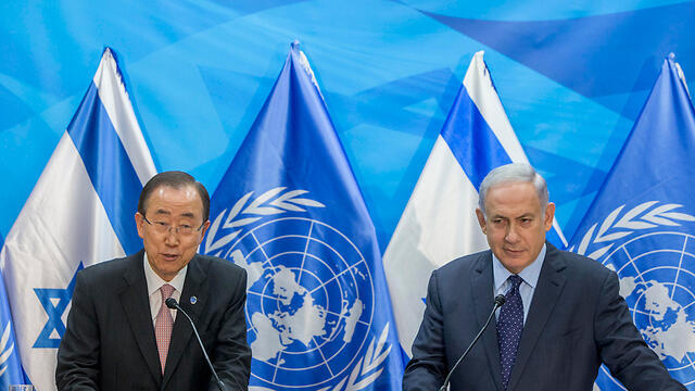 Prime Minister Netanyahu with UN Secretary General BAn Ki-moon (Photo: Yonantan Zindel) (צילום: יונתן זינדל / פלאש90) Prime Minister Netanyahu with UN Secretary General BAn Ki-moon (Photo: Yonantan Zindel)