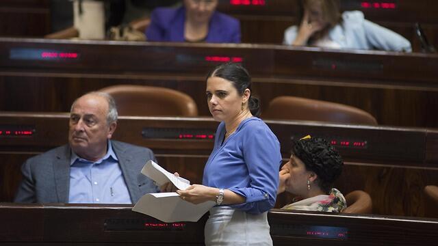 Justice Minister Shaked at the Knesset during vote on NGO law
