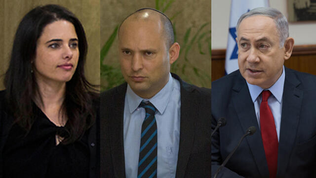 PM Netanyahu (R) request a postponement on the override power bill vote, but was denied by Bayit Yehudi's Shaked (L), Bennettnullnull PM Netanyahu (R) request a postponement on the override power bill vote, but was denied by Bayit Yehudi's Shaked (L), Bennett