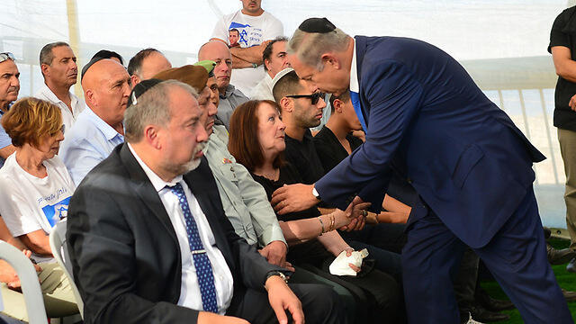 Prime Minister Benjamin Netanyahu at the funeral of Oron Shaul's father Herzl