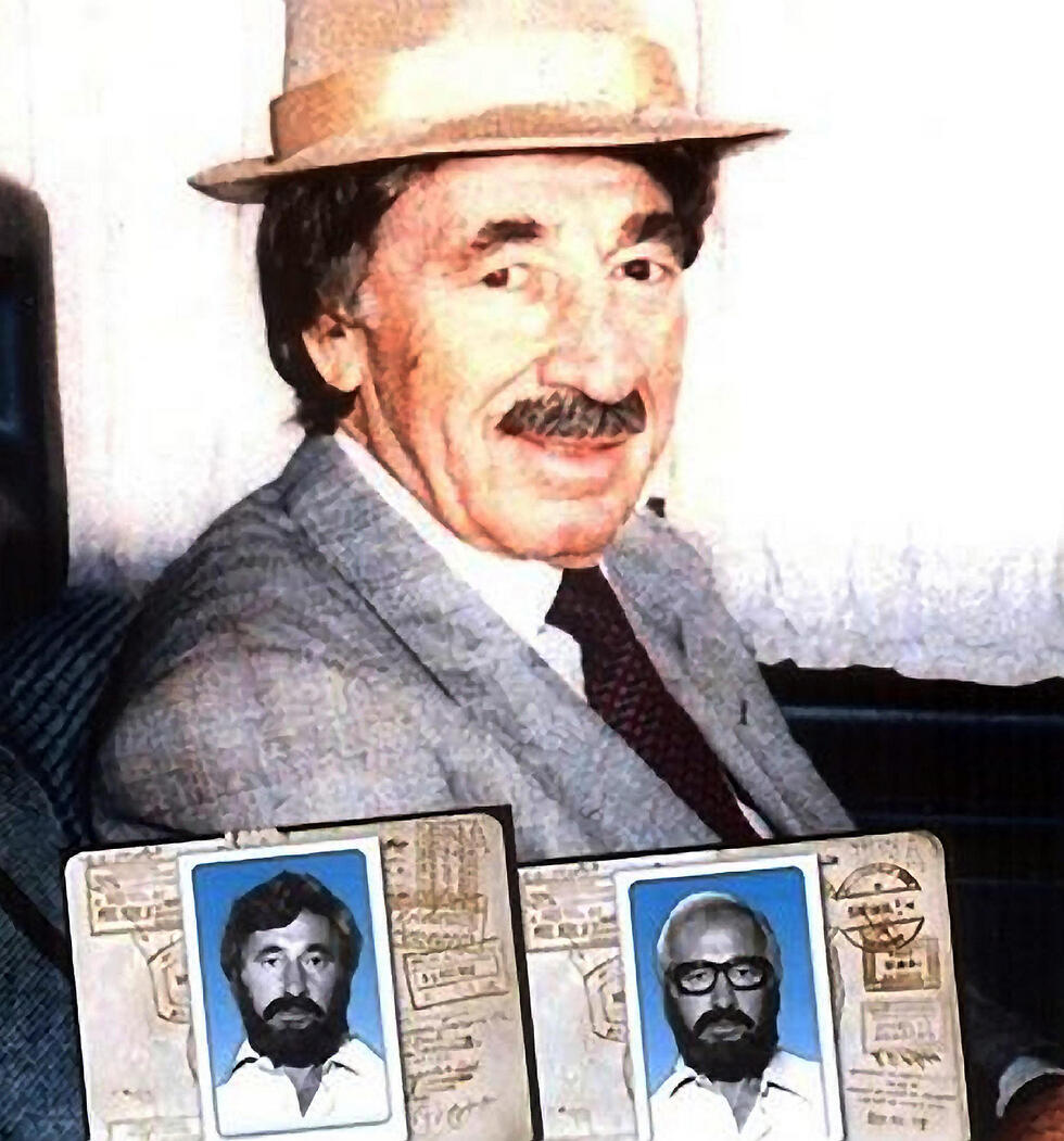 Shimon Peres wearing disguise before a meeting with Hussein King of Jordan