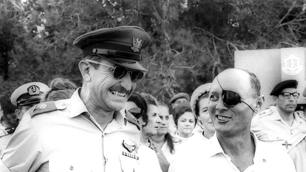 Ezer Weizman and Moshe Dayan
(Photo: Dan Hadani, from IPPA collection at National Library) Ezer Weizman and Moshe Dayan