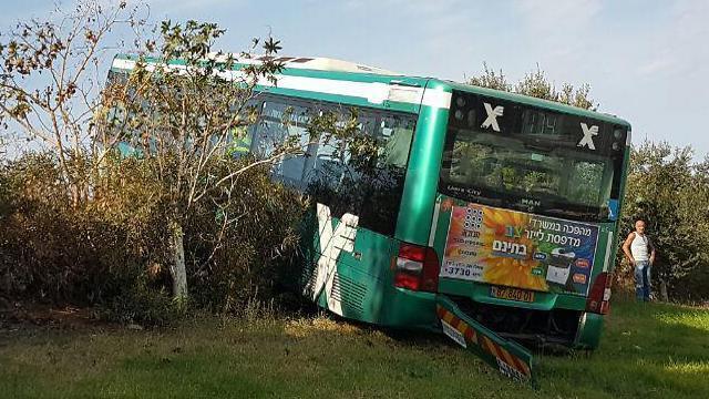 The bus that veered off the road (Photo: MDA) (צילום: תיעוד מבצעי מד"א) The bus that veered off the road (Photo: MDA)