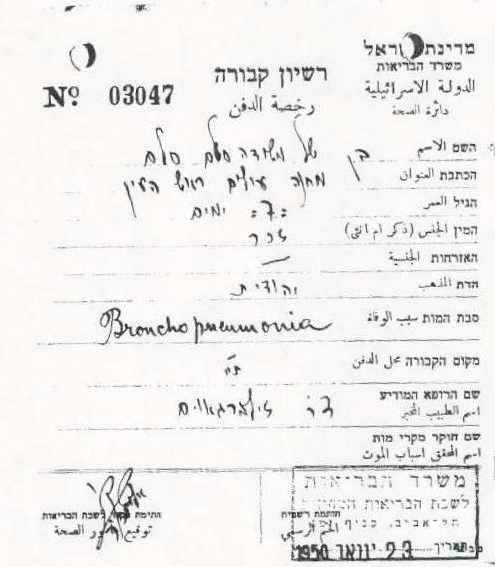 Tzion Salem's 'burial license'