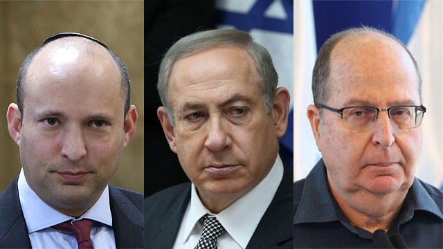Bennett (L), Netanyahu, Ya'alon (Photo: Amit Shaabi, Motti Kimchi, Alex Kolmoisky)